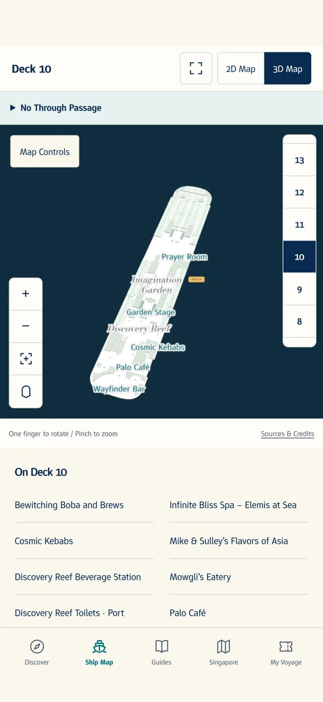 Deck 10 in 3D, with the places on it listed below