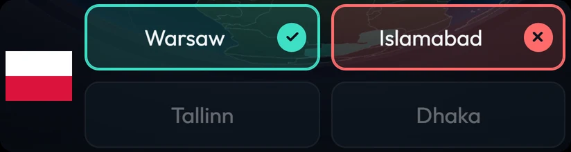 Four capitals to choose from, one right, one wrong